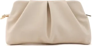 Women Clutch Bag Dressy Formal Handbag Pleated PU Clutch Purse Detachable Chain Crossbody Bag