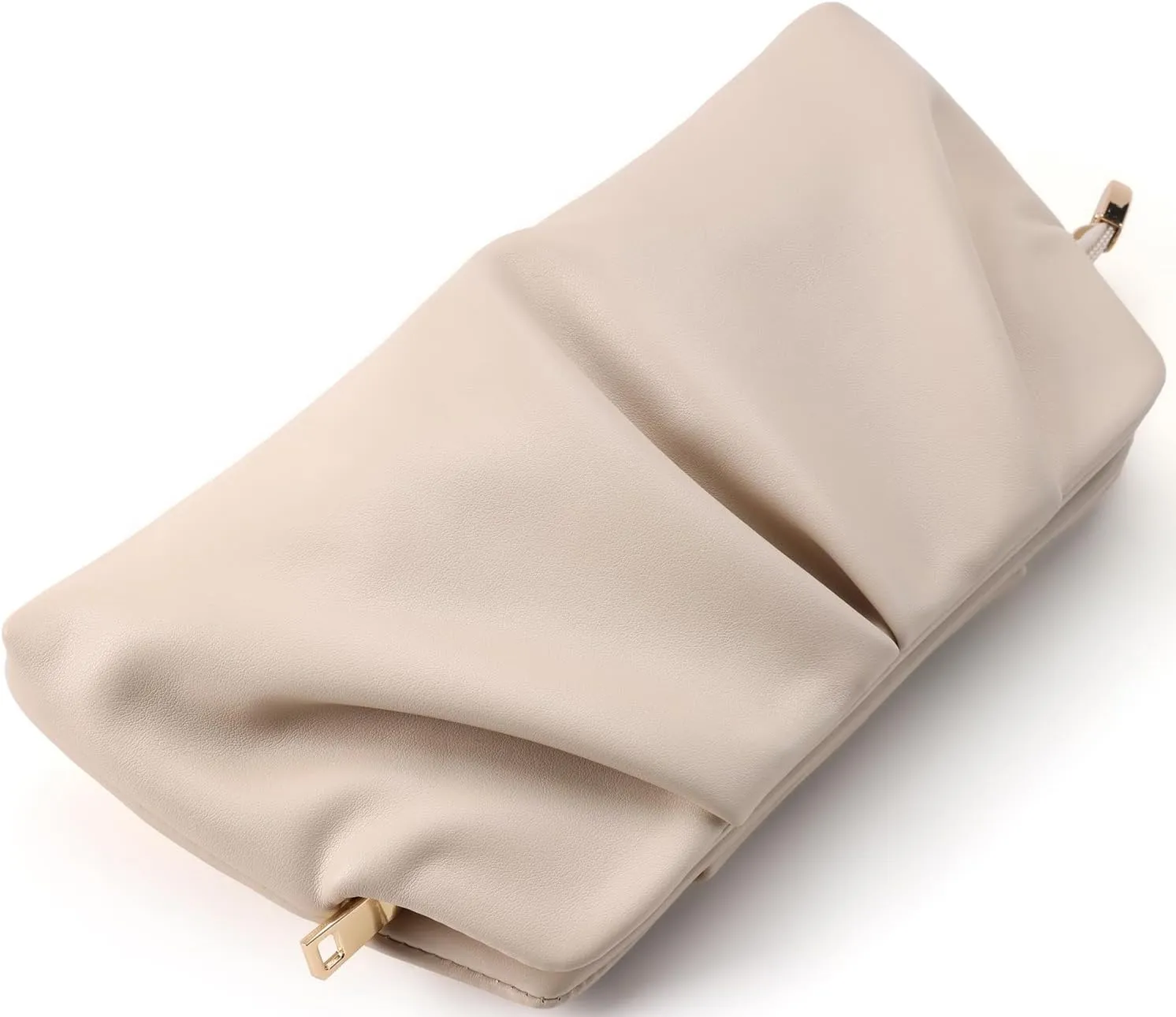 Women Clutch Bag Dressy Formal Handbag Pleated PU Clutch Purse Detachable Chain Crossbody Bag
