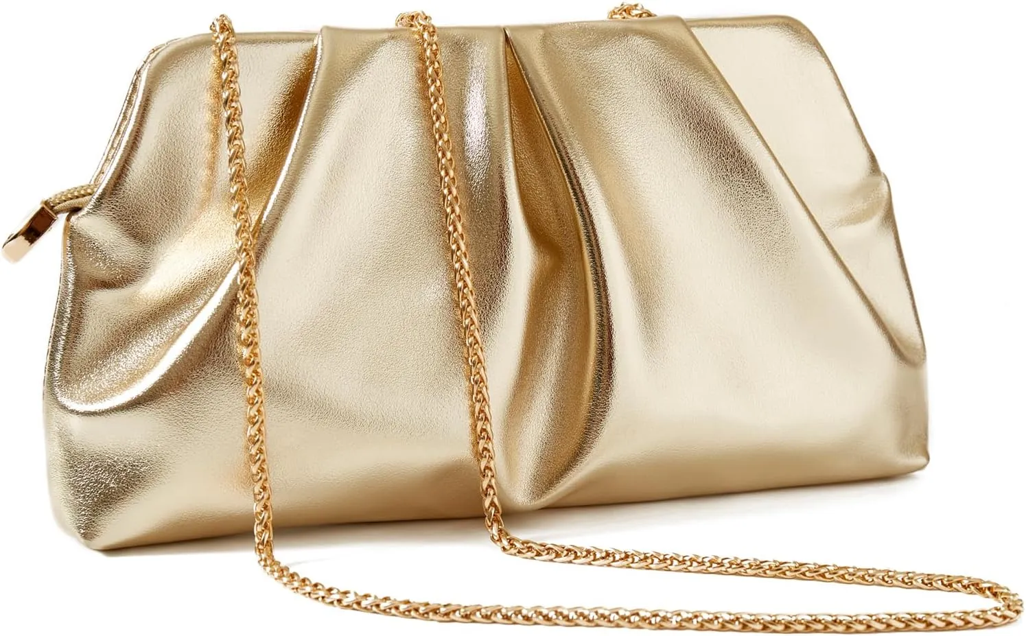 Women Clutch Bag Dressy Formal Handbag Pleated PU Clutch Purse Detachable Chain Crossbody Bag