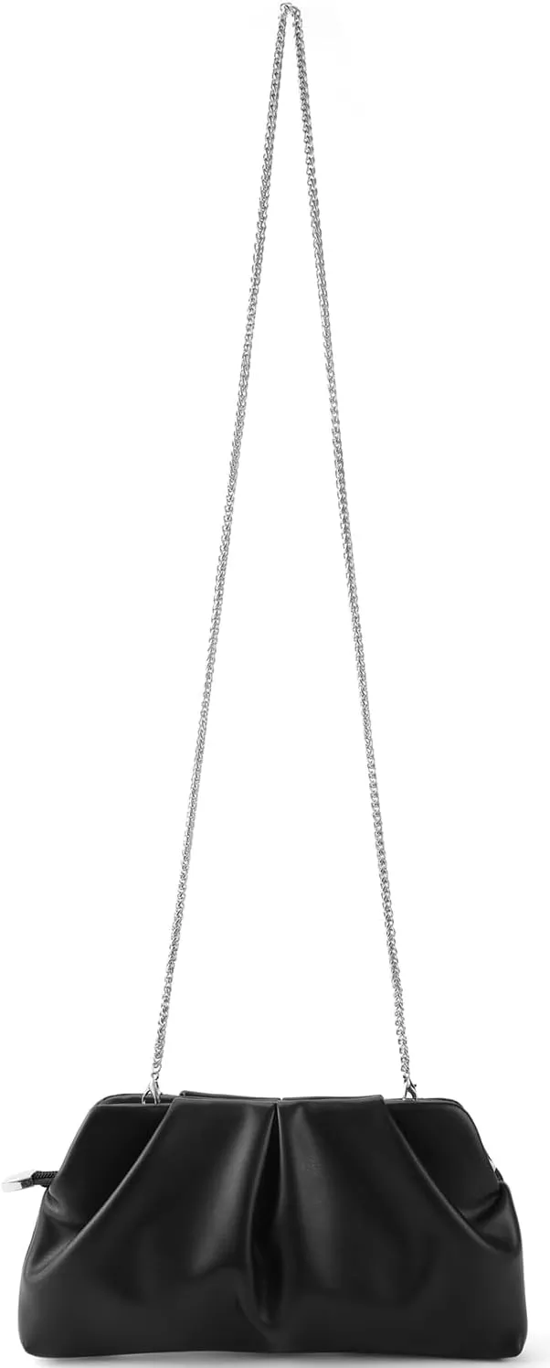 Women Clutch Bag Dressy Formal Handbag Pleated PU Clutch Purse Detachable Chain Crossbody Bag