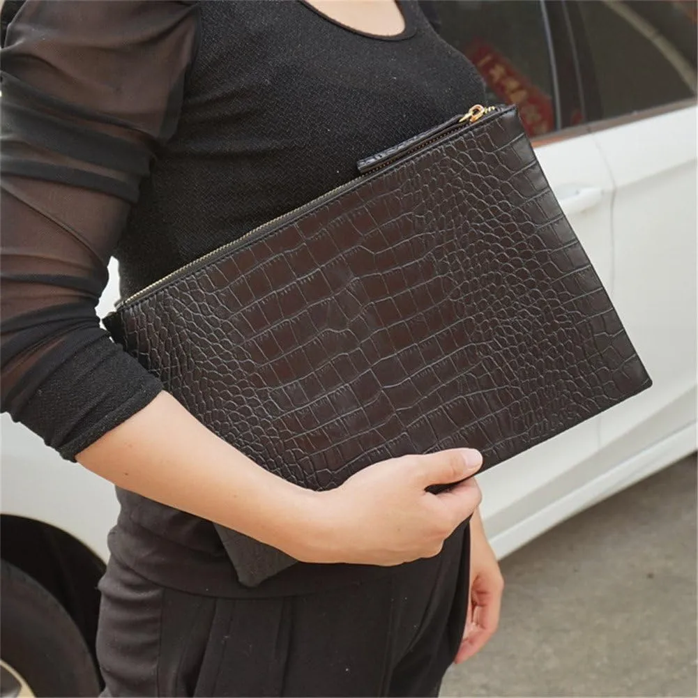 Women Clutches Crocodile Grain PU Leather Envelope Clutch Bag