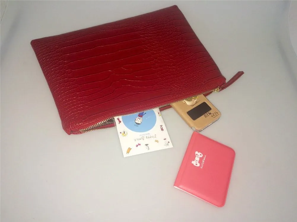 Women Clutches Crocodile Grain PU Leather Envelope Clutch Bag