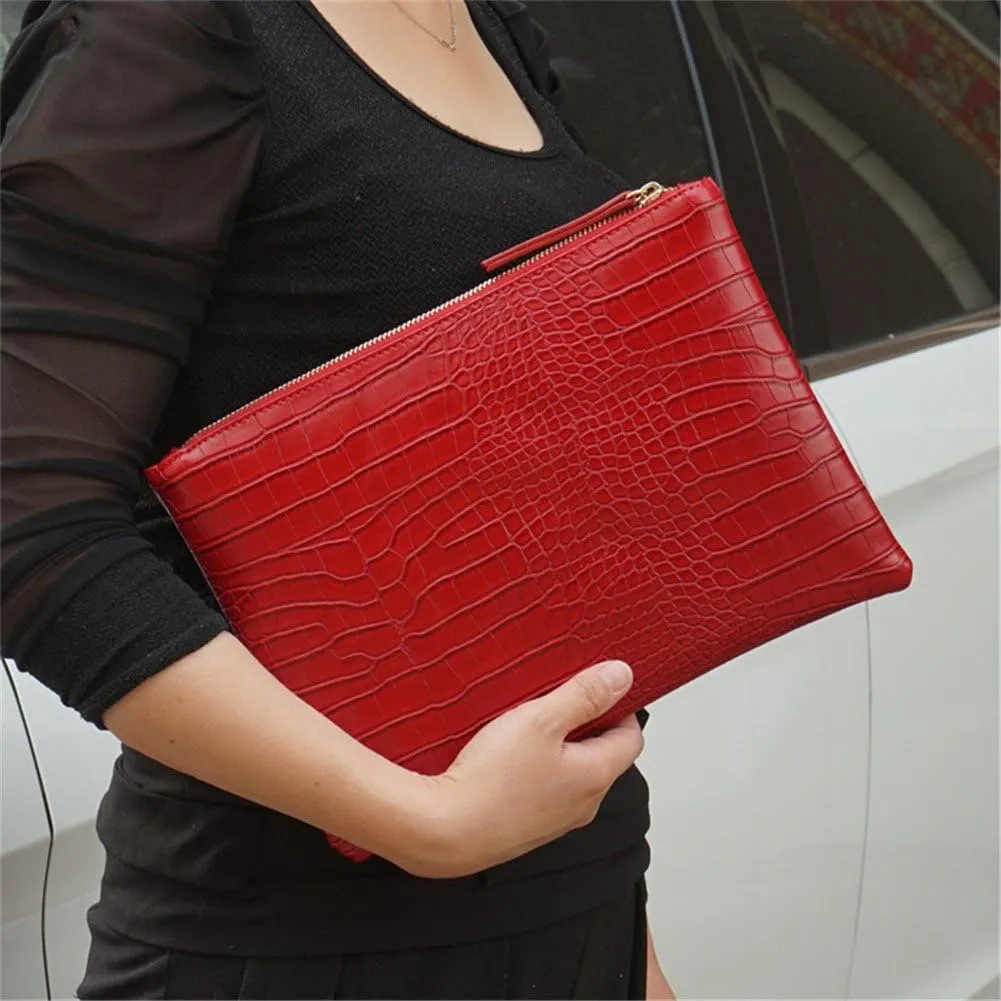 Women Clutches Crocodile Grain PU Leather Envelope Clutch Bag