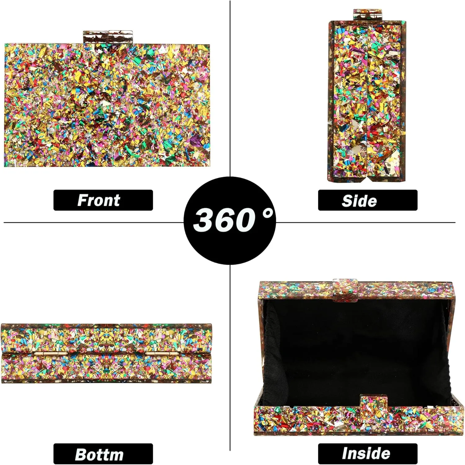 Women Clutches Evening Bags Acrylic Multicolor Purses and Handbags Shoulder Cross Body Bag Formal Wedding Prom Party