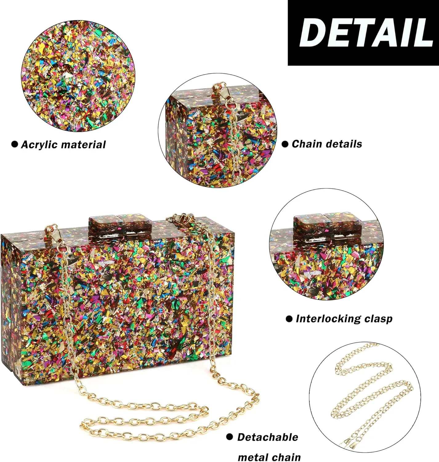 Women Clutches Evening Bags Acrylic Multicolor Purses and Handbags Shoulder Cross Body Bag Formal Wedding Prom Party