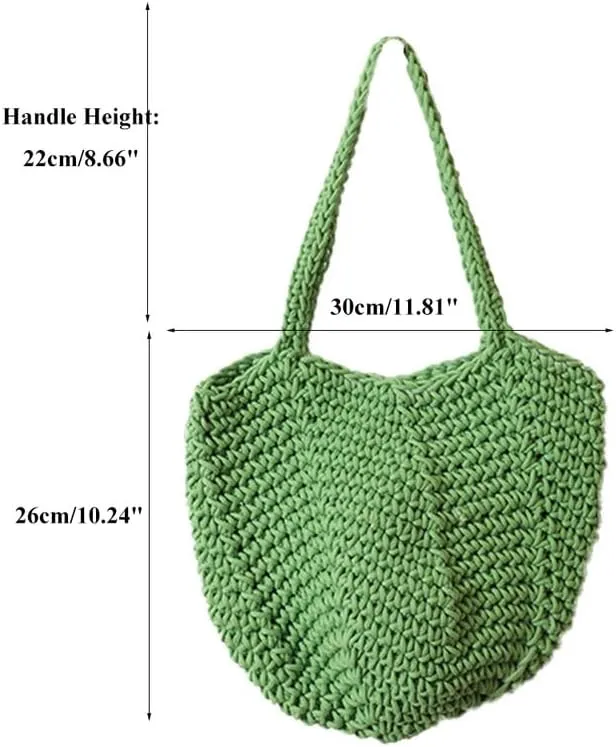 Women Cotton Woven Handmade Shoulder Bag Tote Handbag Summer Beach Purse for Holiday Vacation Casual Hobo Light Green