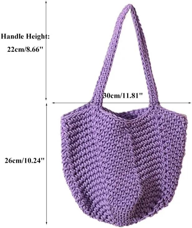 Women Cotton Woven Handmade Shoulder Bag Tote Handbag Summer Beach Purse for Holiday Vacation Casual Hobo Purple