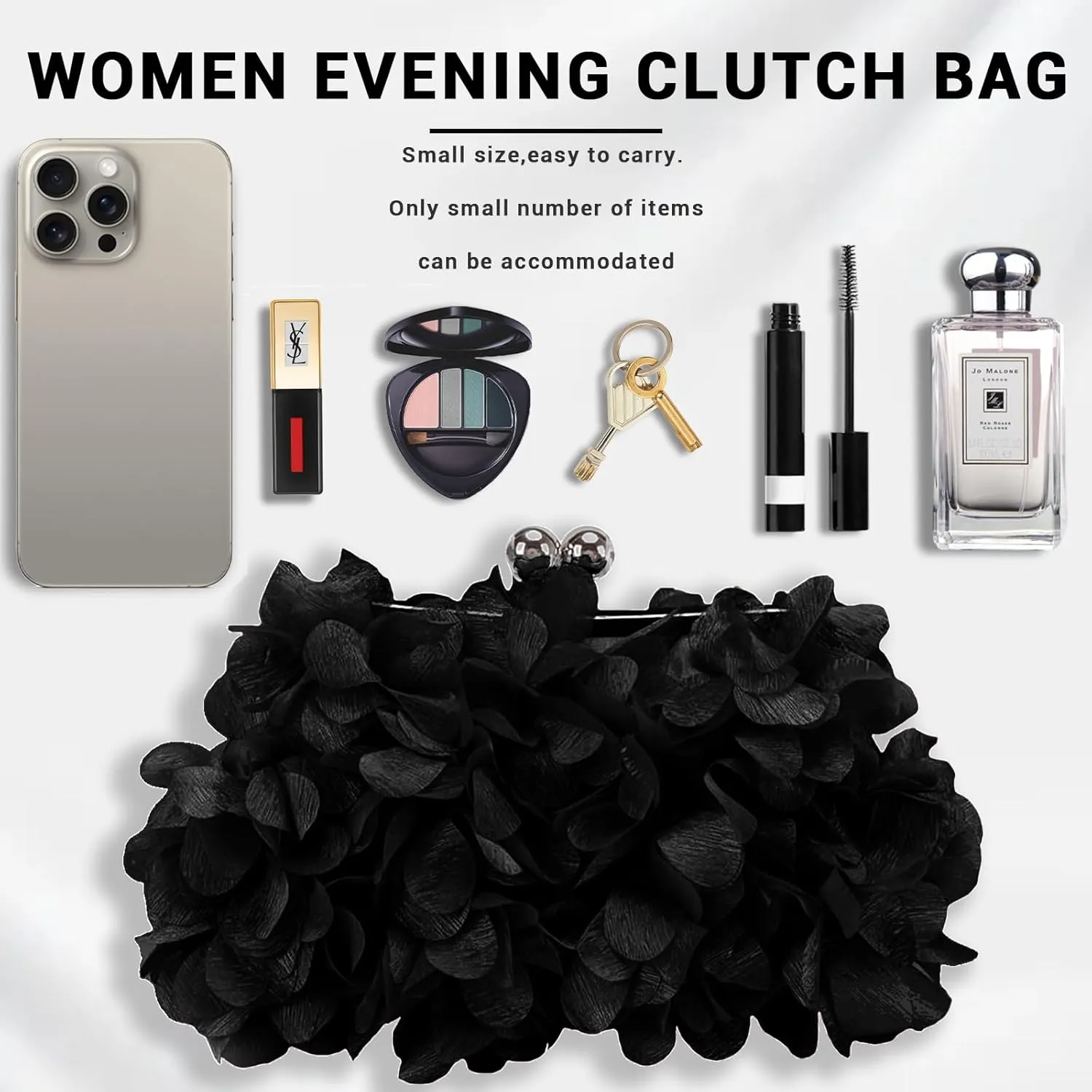 Women Elegant Evening Purse, Small Floral Clutch Bag with Detachable Chain for Wedding, Party, Prom