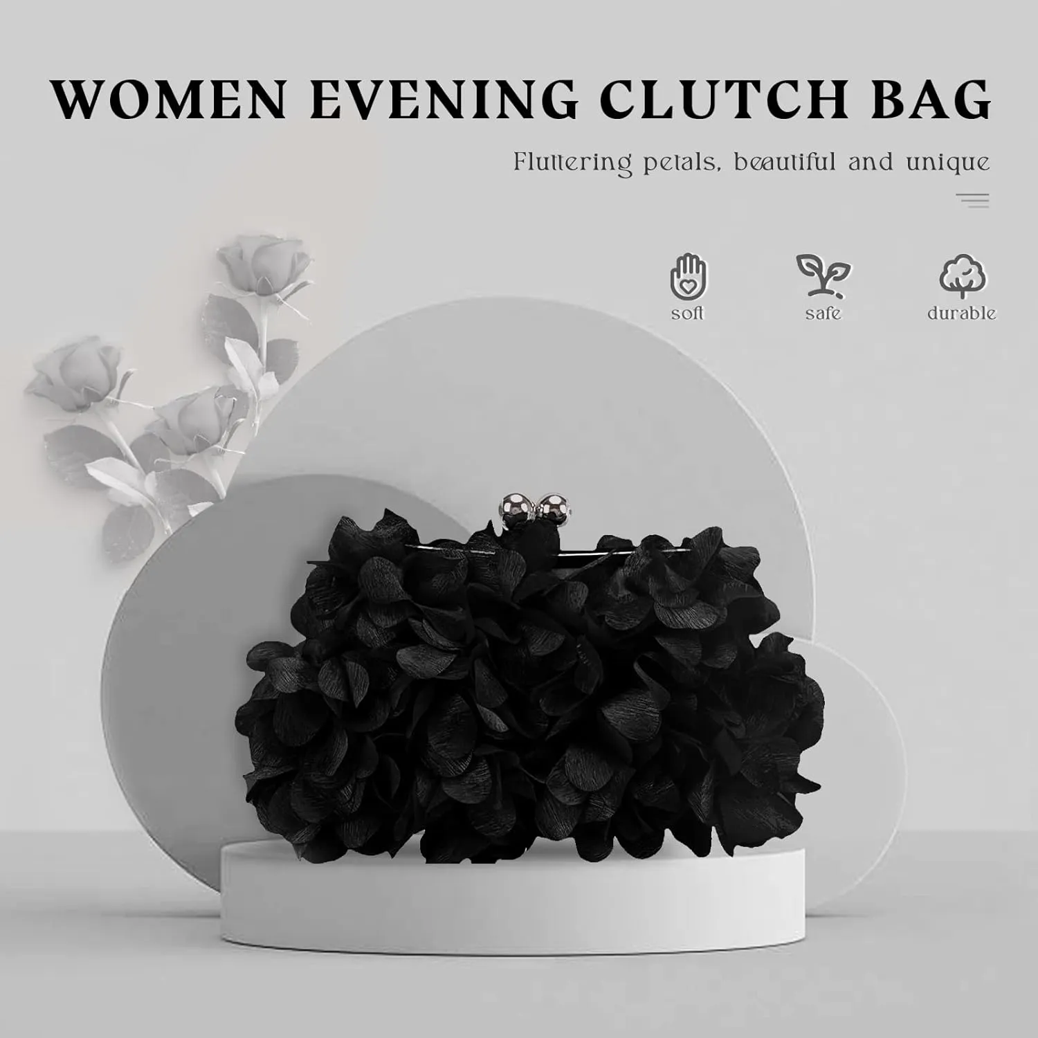 Women Elegant Evening Purse, Small Floral Clutch Bag with Detachable Chain for Wedding, Party, Prom
