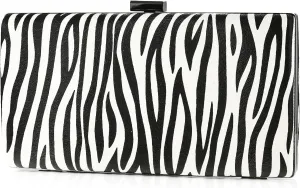 Women Evening Clutch Purse Zebra Print PU Leather Shoulder Crossbody Bag With Detachable Chain For Wedding Cocktail Party