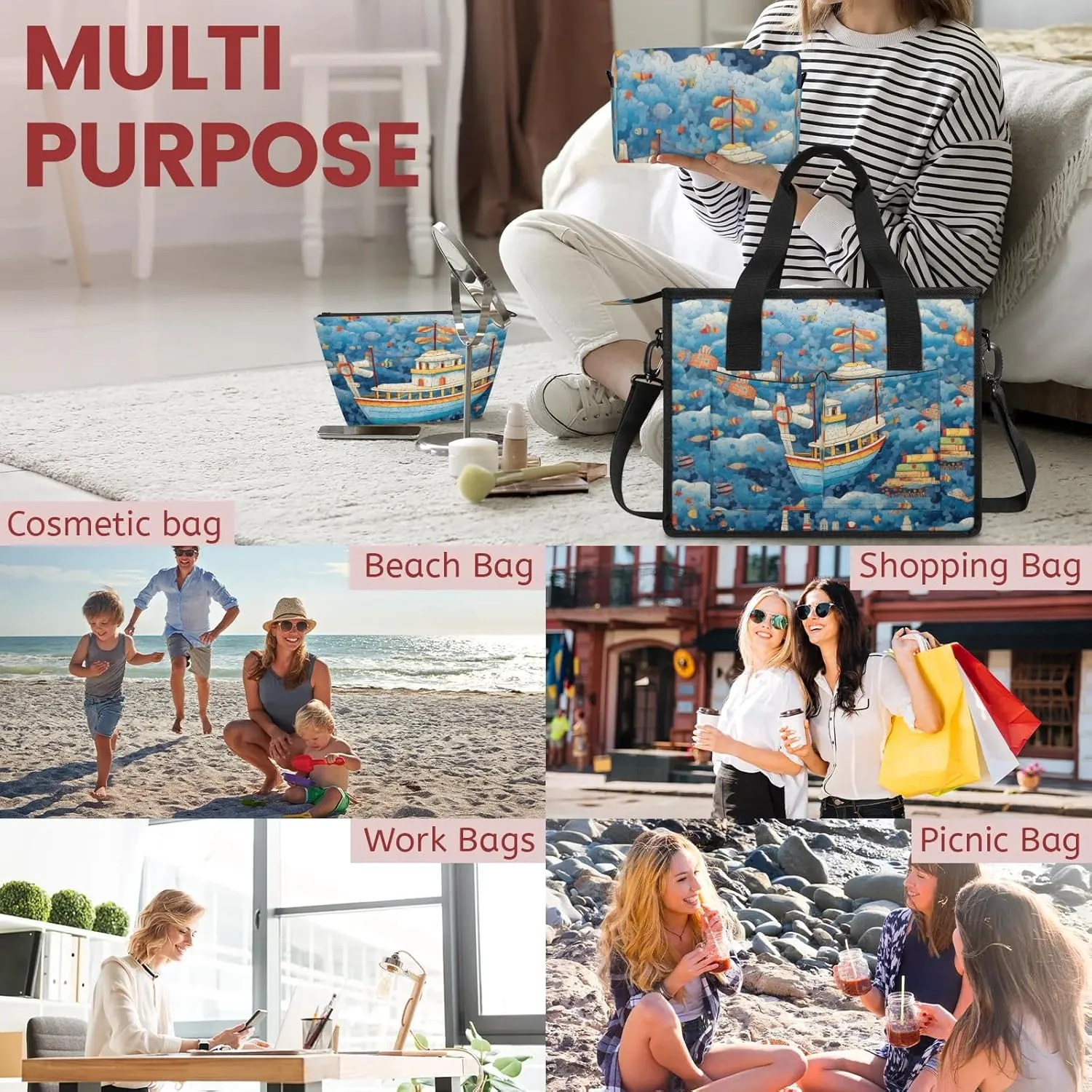 Women Fashion Tote Bag Wallet Shoulder Bags Set 3PCS Top Handle Satchel Purse Large Zippered Handbag Daily Use