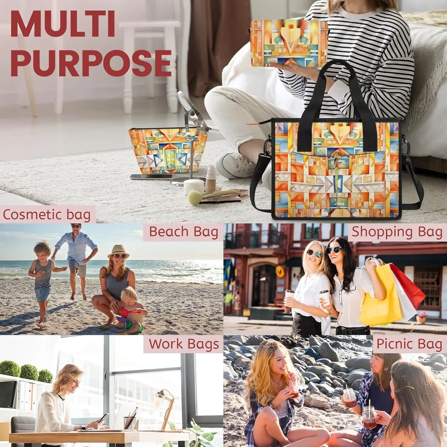 Women Fashion Tote Bag Wallet Shoulder Bags Set 3PCS Top Handle Satchel Purse Large Zippered Handbag Daily Use