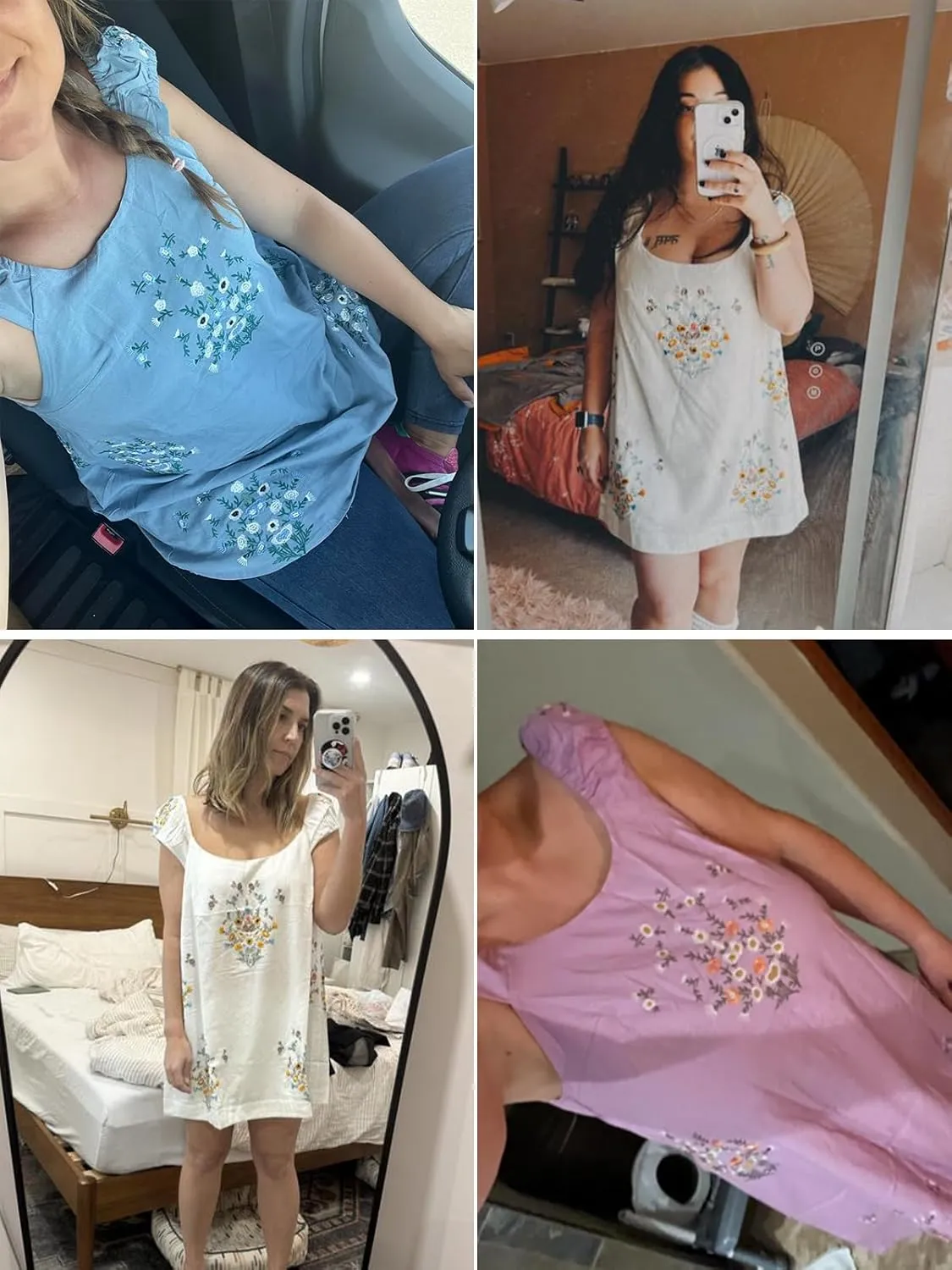 Women Floral Embroidered Linen Short Dress Boho Summer Babydoll Dress Sleeveless Cotton Beach Mini Sundresses