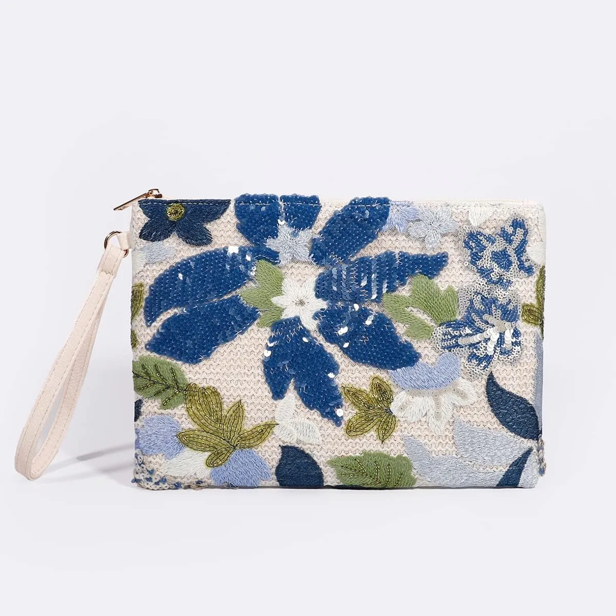 Women Floral Embroidery Beaded Clutch Purses, Woven Wristlet Sequin Summer Purse,Evening Bag for Formal Beach Party Wedding