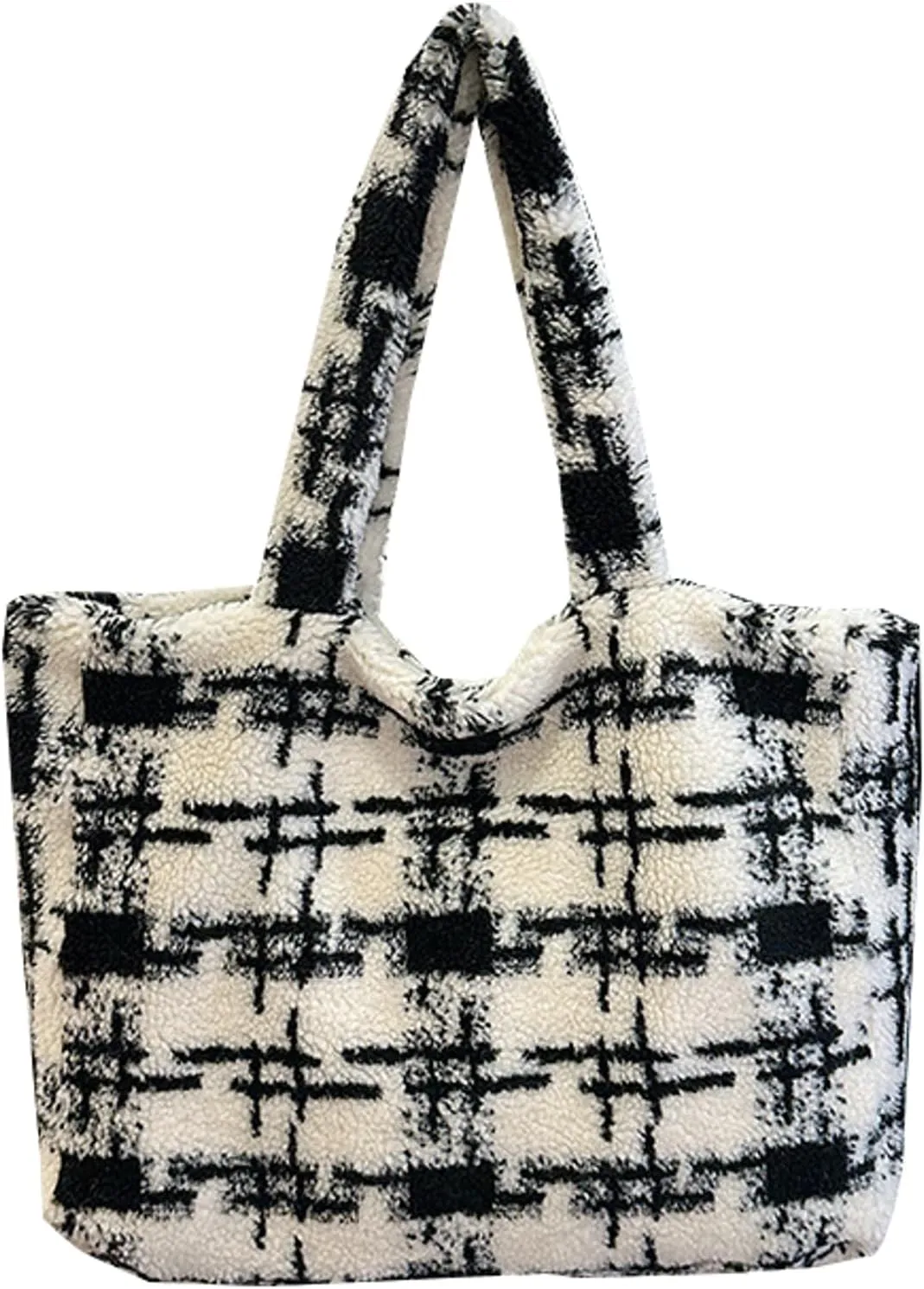 Women Floral Tote Bag 2024 Fall Winter Handbag Cozy Faux Fur Shoulder Bag
