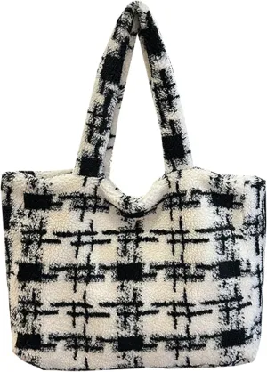 Women Floral Tote Bag 2024 Fall Winter Handbag Cozy Faux Fur Shoulder Bag
