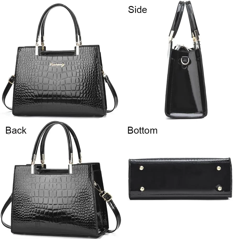 Women handbags Purse Shiny Patent Leather Crocodile Pattern Top Handle Handbag Satchel Bags Zipper Medium Tote Bag