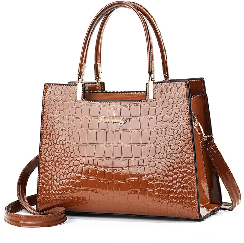 Women handbags Purse Shiny Patent Leather Crocodile Pattern Top Handle Handbag Satchel Bags Zipper Medium Tote Bag