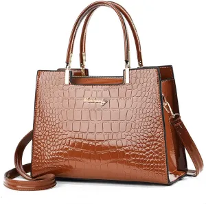 Women handbags Purse Shiny Patent Leather Crocodile Pattern Top Handle Handbag Satchel Bags Zipper Medium Tote Bag