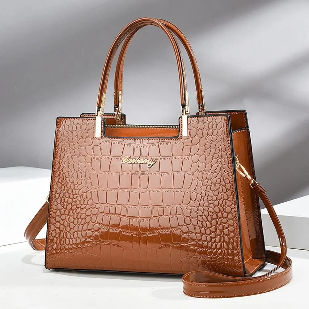 Women handbags Purse Shiny Patent Leather Crocodile Pattern Top Handle Handbag Satchel Bags Zipper Medium Tote Bag