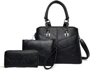 Women Ladies Handbags Set 3 Pcs Patent PU Tote Satchels Shoulder Bag Clutch Purse Wallet