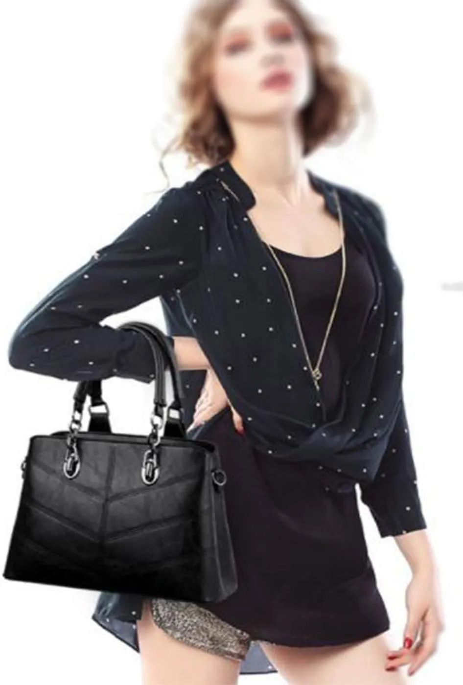 Women Ladies Handbags Set 3 Pcs Patent PU Tote Satchels Shoulder Bag Clutch Purse Wallet