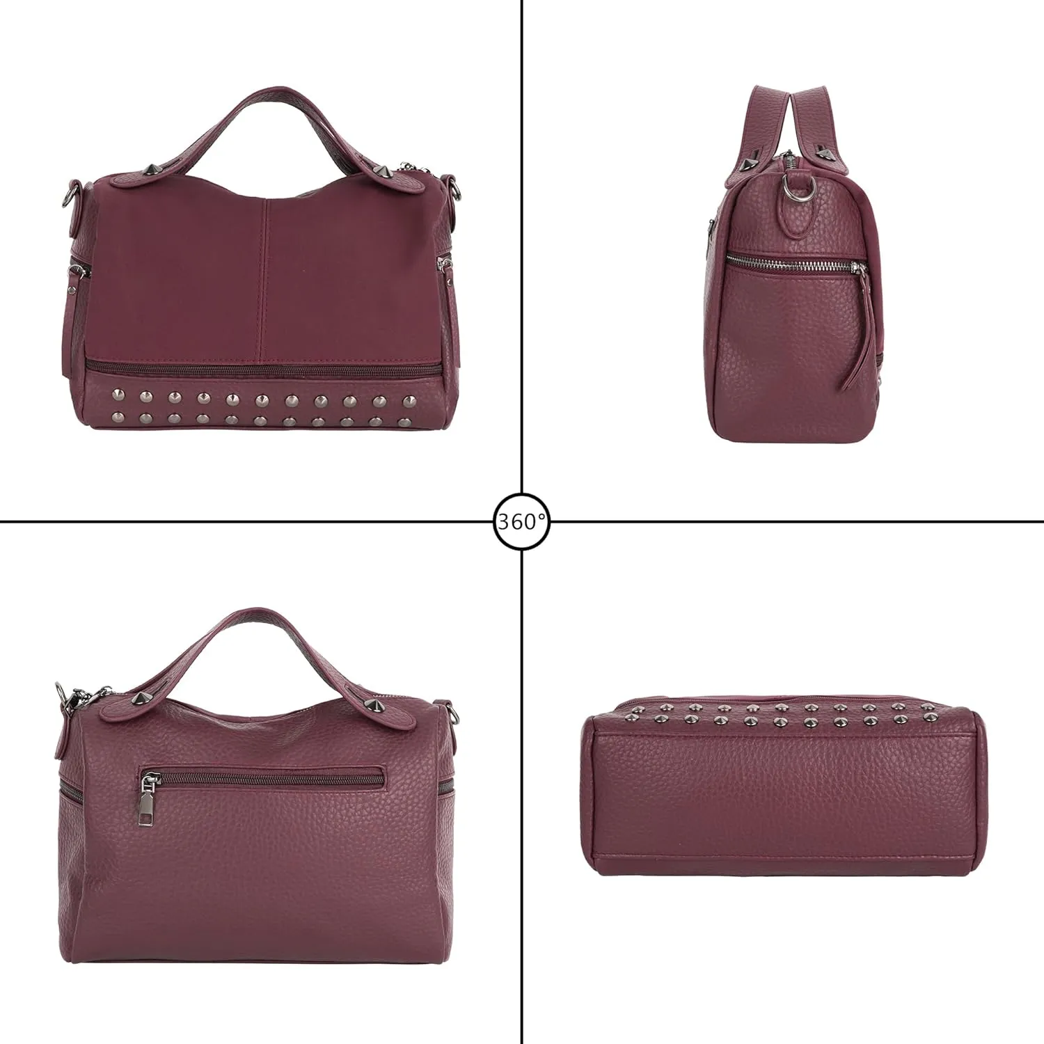 Women Leather Crossbody Bag Handbag with Adjustable Strap Boston Stylish Work Tote Studded Spacious Shoulder Purse