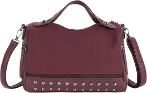 Women Leather Crossbody Bag Handbag with Adjustable Strap Boston Stylish Work Tote Studded Spacious Shoulder Purse