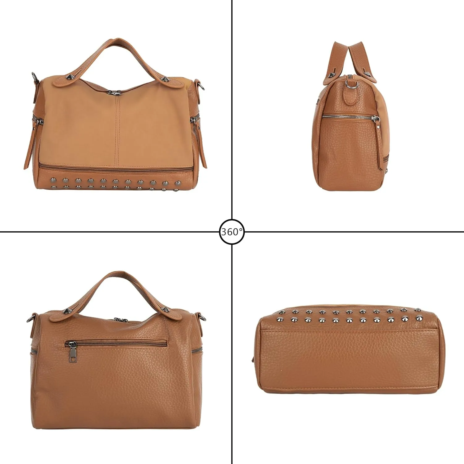 Women Leather Crossbody Bag Handbag with Adjustable Strap Boston Stylish Work Tote Studded Spacious Shoulder Purse