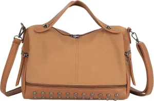 Women Leather Crossbody Bag Handbag with Adjustable Strap Boston Stylish Work Tote Studded Spacious Shoulder Purse