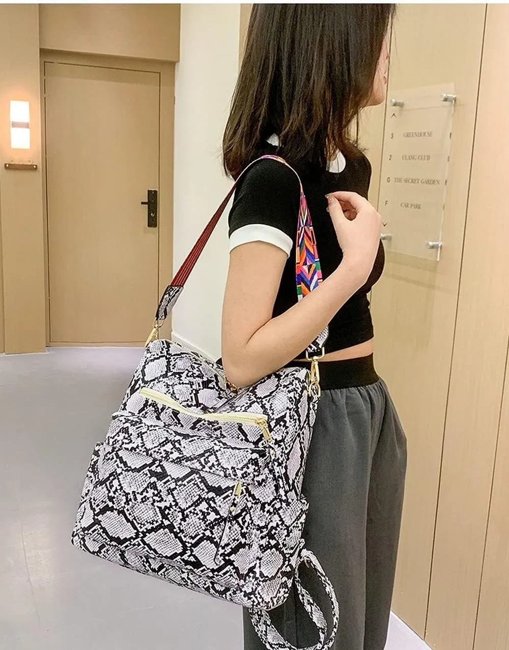 Women Messenger Bag Cellphone Bags PU Leather Hipster Shoulder Bag Travel Best Choice Convertible Satchel Handbags, Serpentine White, One Size