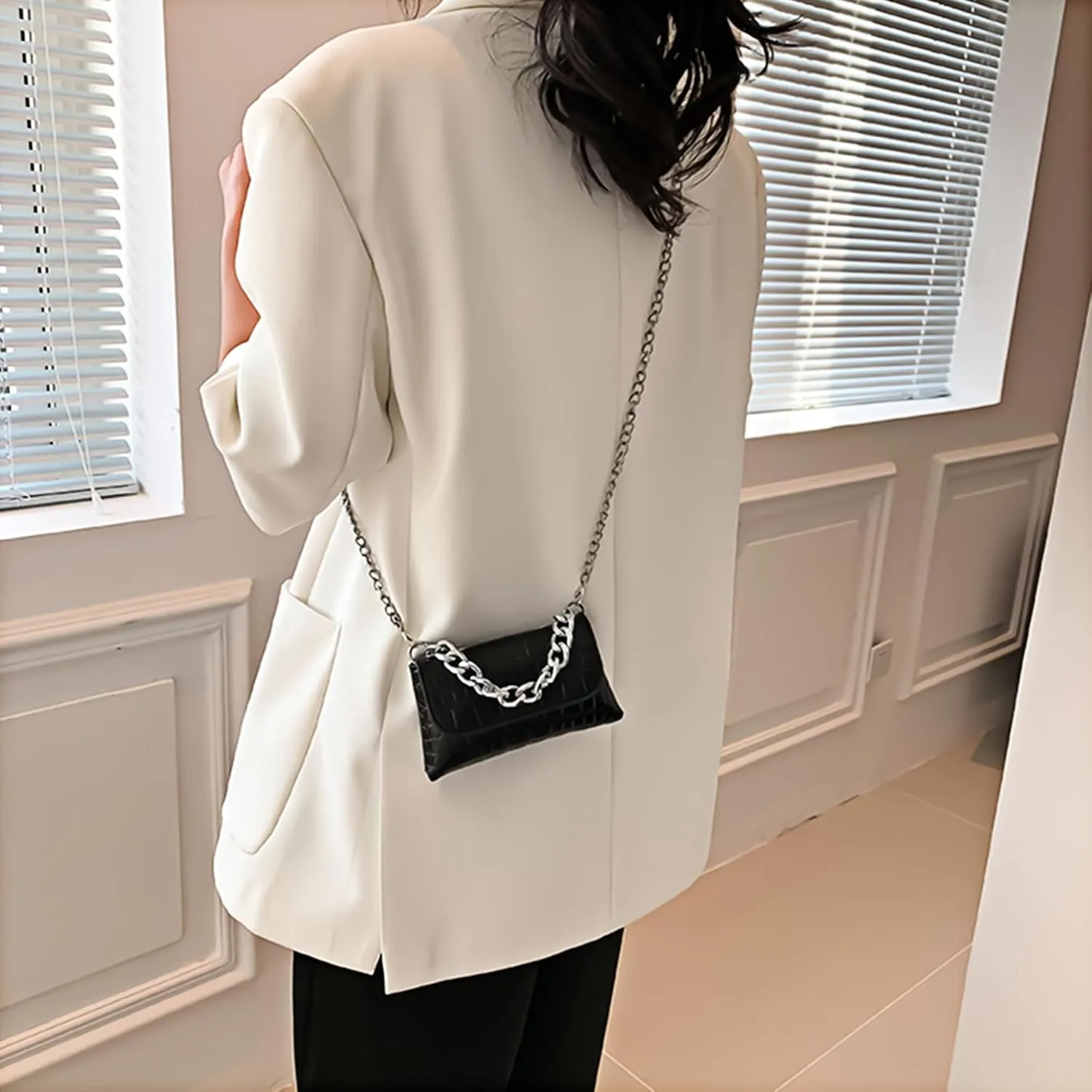 Women Mini Chain Plaid Fanny Pack Waist Bag Belt Bag Small Shoulder Purse for Travel Workout Running Hiking