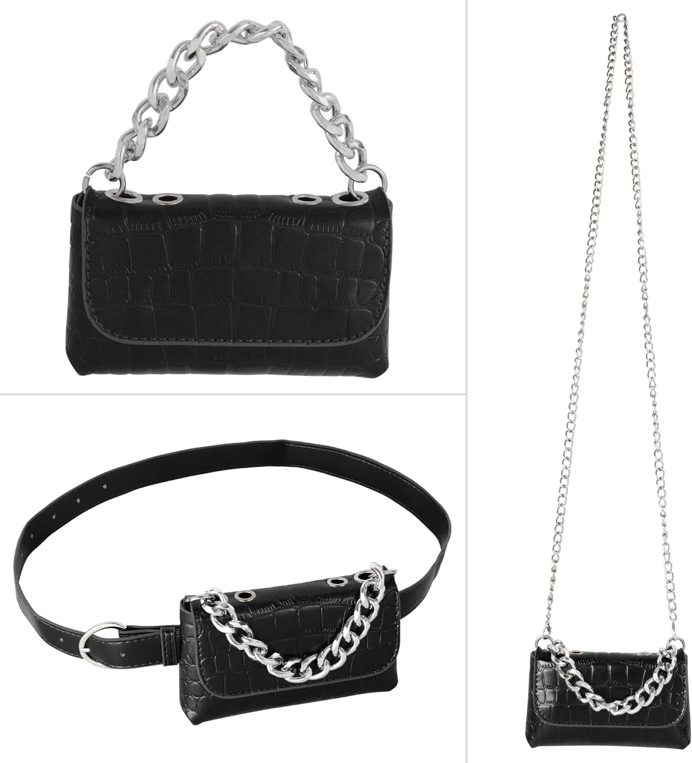 Women Mini Chain Plaid Fanny Pack Waist Bag Belt Bag Small Shoulder Purse for Travel Workout Running Hiking