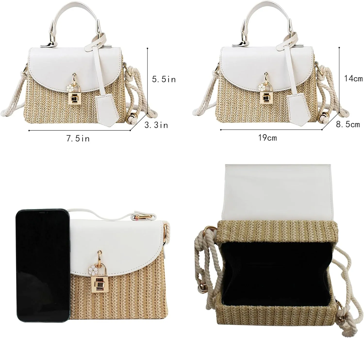 Women Mini Straw Woven Cross-body Shoulder Bag Top-handle Bag Handbag