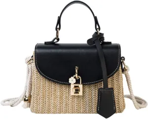 Women Mini Straw Woven Cross-body Shoulder Bag Top-handle Bag Handbag