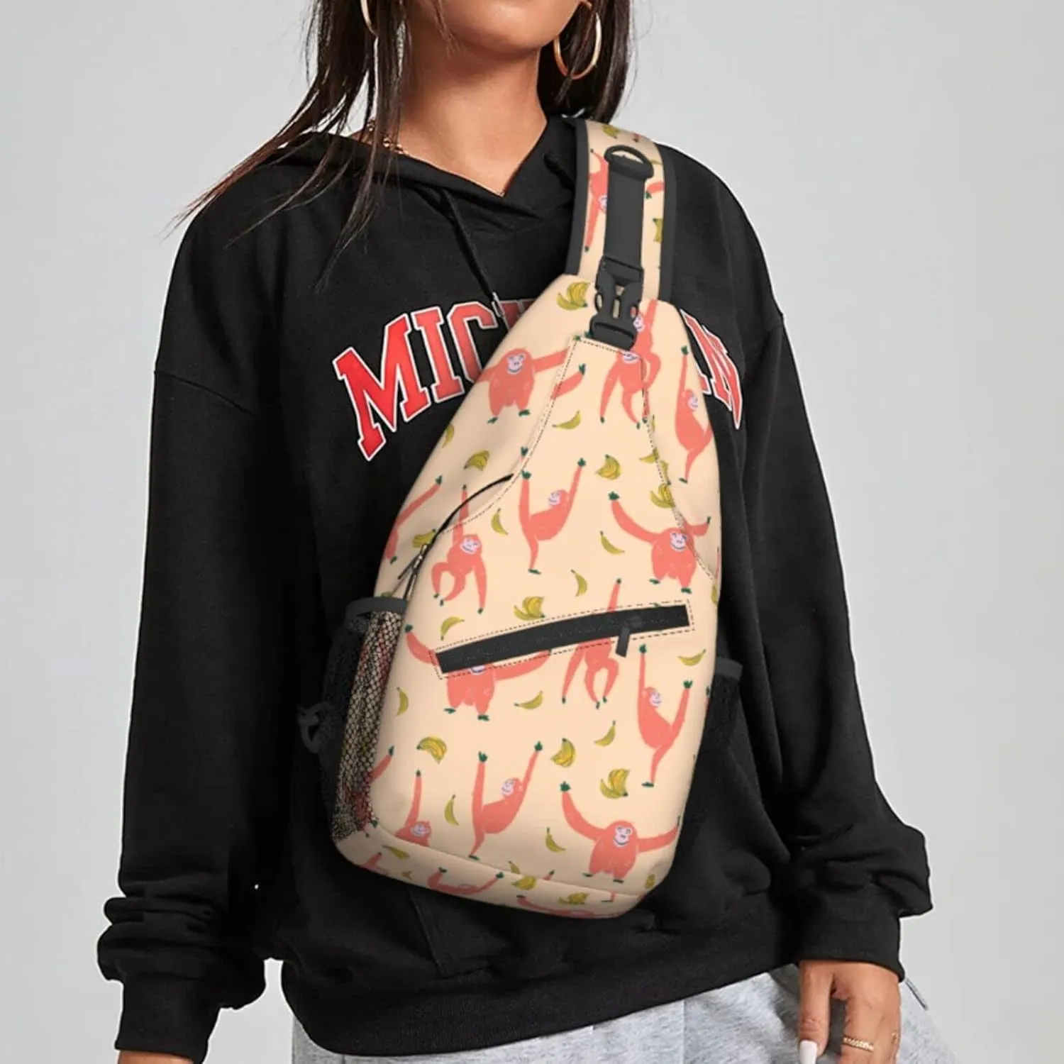 Women Orangutan Monkey Bananas Crossbody Sling Backpack for Men Chest Bag Shoulder Bag Lightweight One Strap Backpack Travel Outdoor Daypack