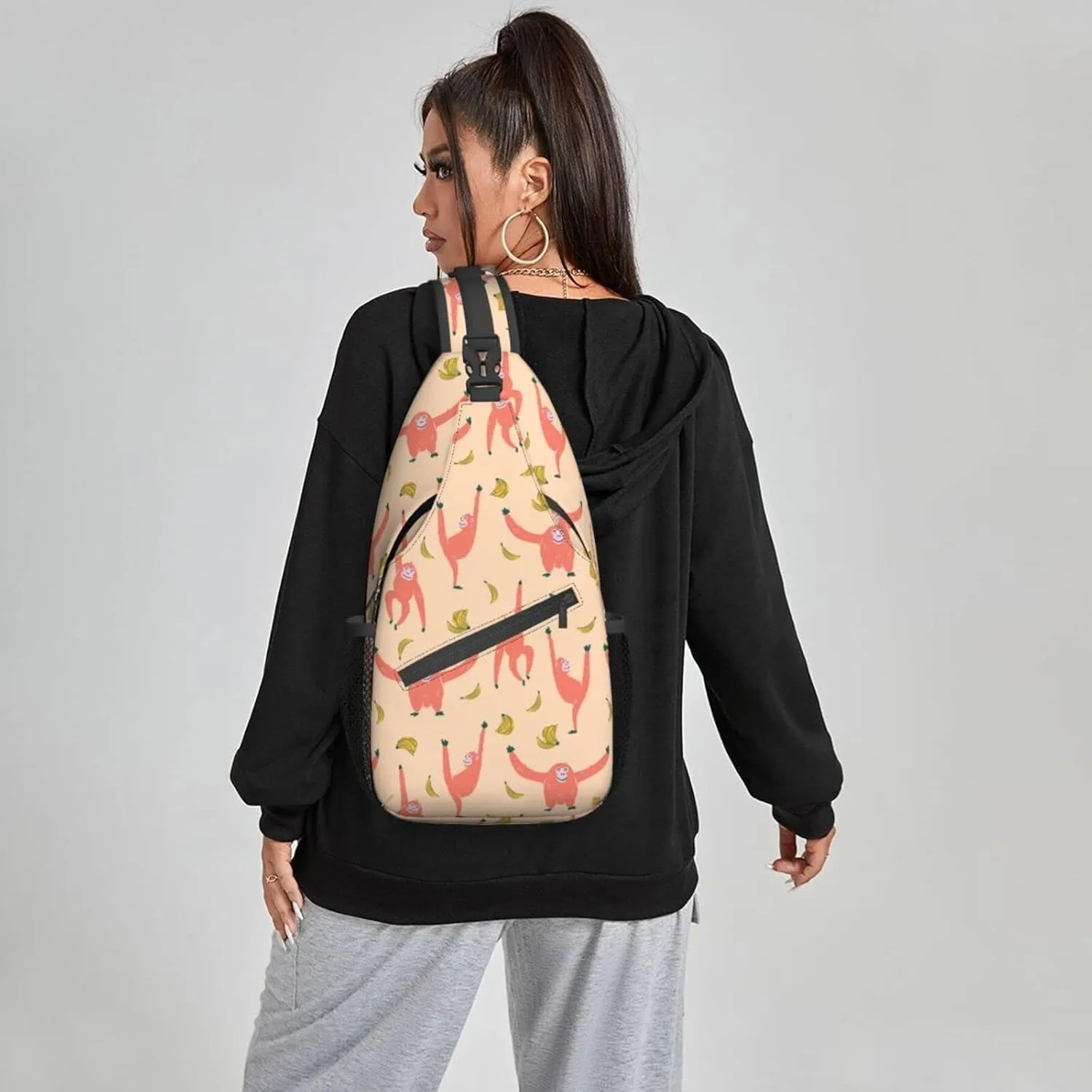 Women Orangutan Monkey Bananas Crossbody Sling Backpack for Men Chest Bag Shoulder Bag Lightweight One Strap Backpack Travel Outdoor Daypack