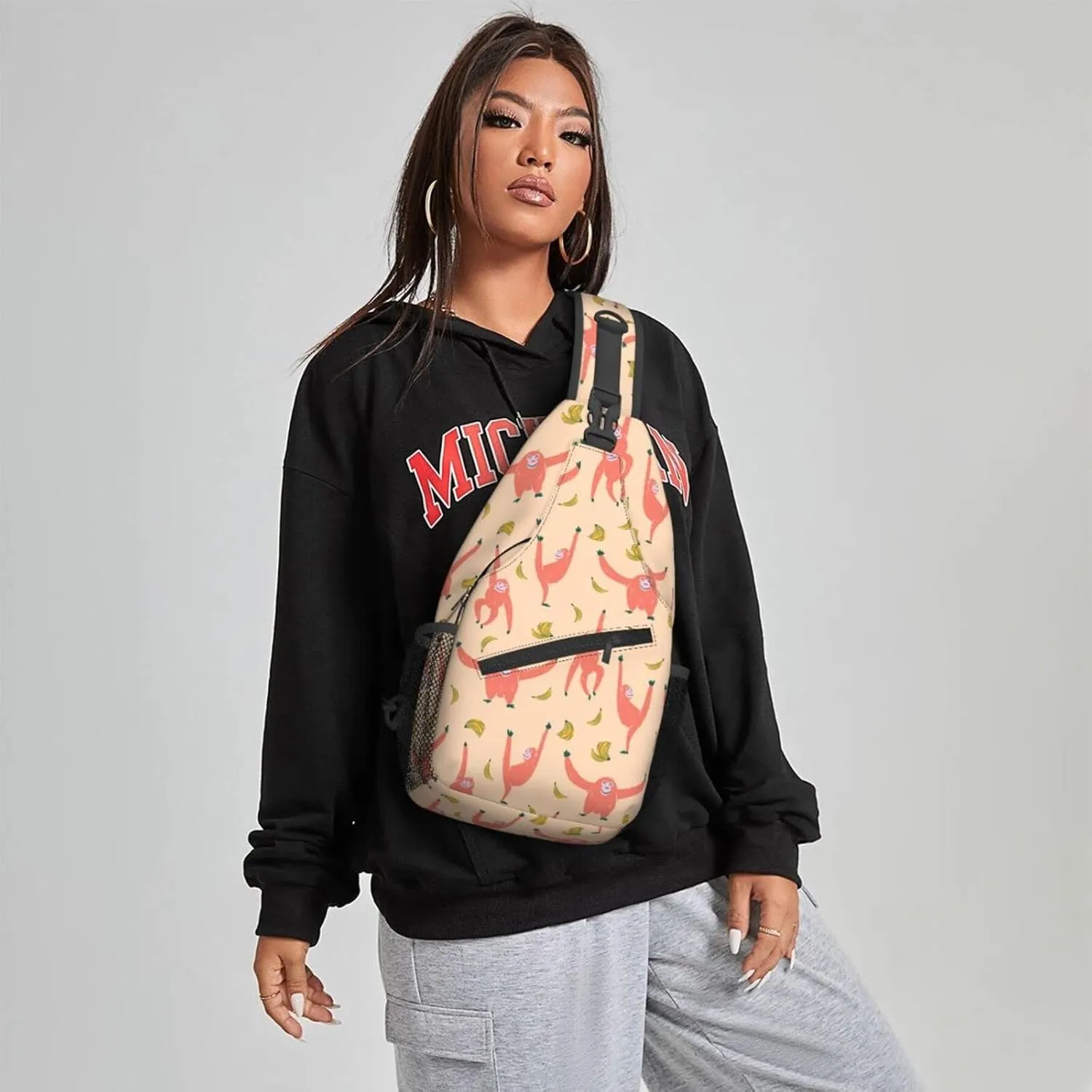 Women Orangutan Monkey Bananas Crossbody Sling Backpack for Men Chest Bag Shoulder Bag Lightweight One Strap Backpack Travel Outdoor Daypack