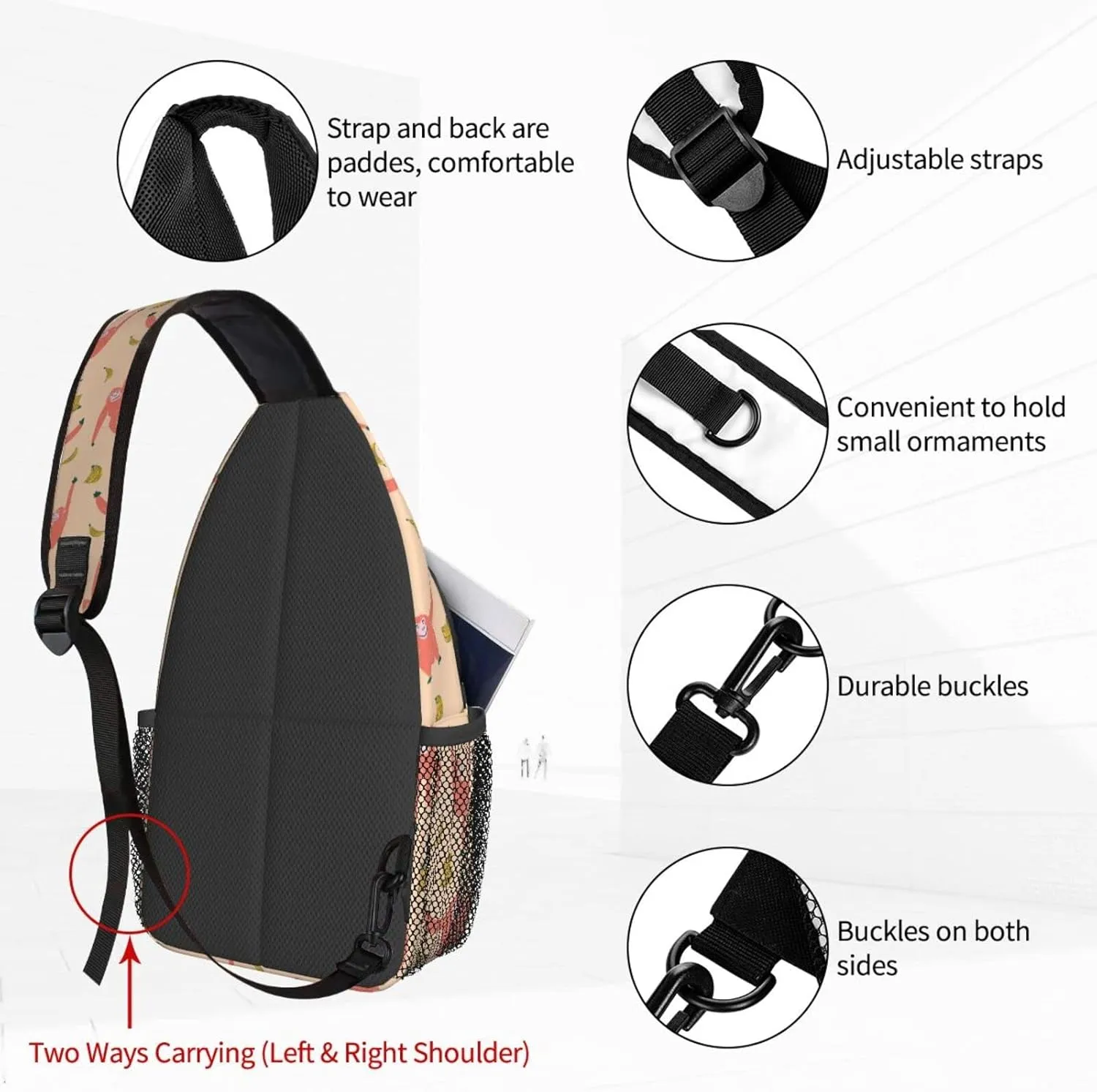 Women Orangutan Monkey Bananas Crossbody Sling Backpack for Men Chest Bag Shoulder Bag Lightweight One Strap Backpack Travel Outdoor Daypack