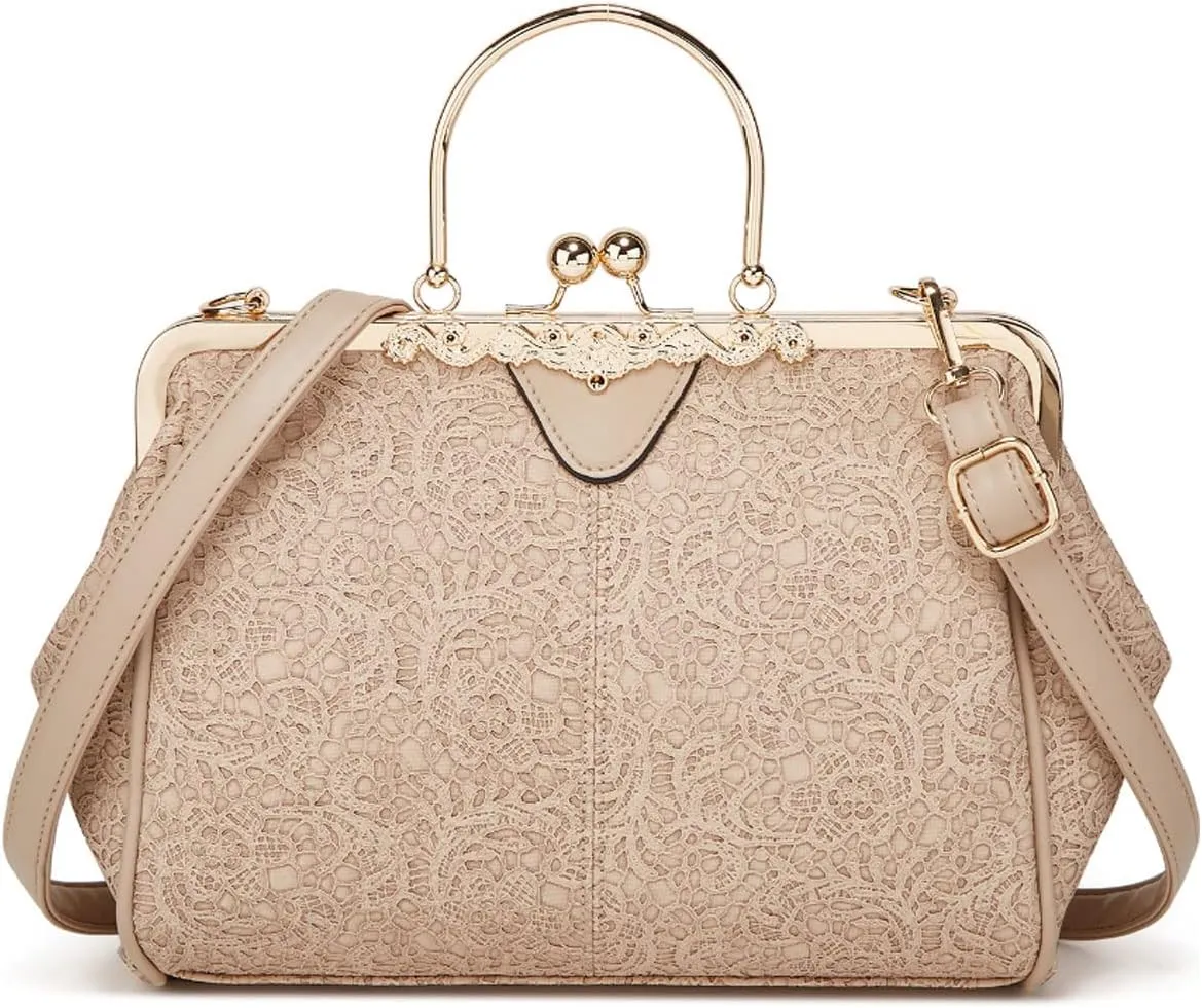 Women Retro Embossing Leather Handbag Multiple Collocations Tote Bag Kiss Lock Messenger Bag Hardware Handle Purse