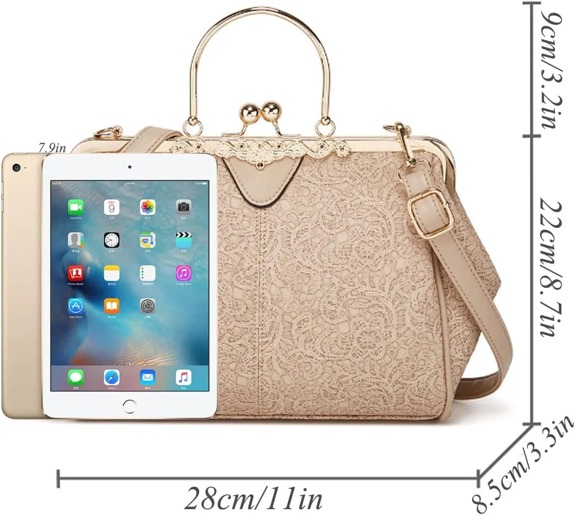 Women Retro Embossing Leather Handbag Multiple Collocations Tote Bag Kiss Lock Messenger Bag Hardware Handle Purse