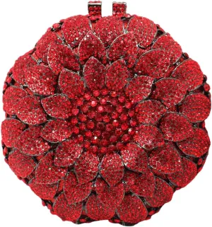 Women Rhinestone Flower Handbag Sunflower Pattern Circular Clutch Purse Cute Shiny Floral Shoulder Party Bag