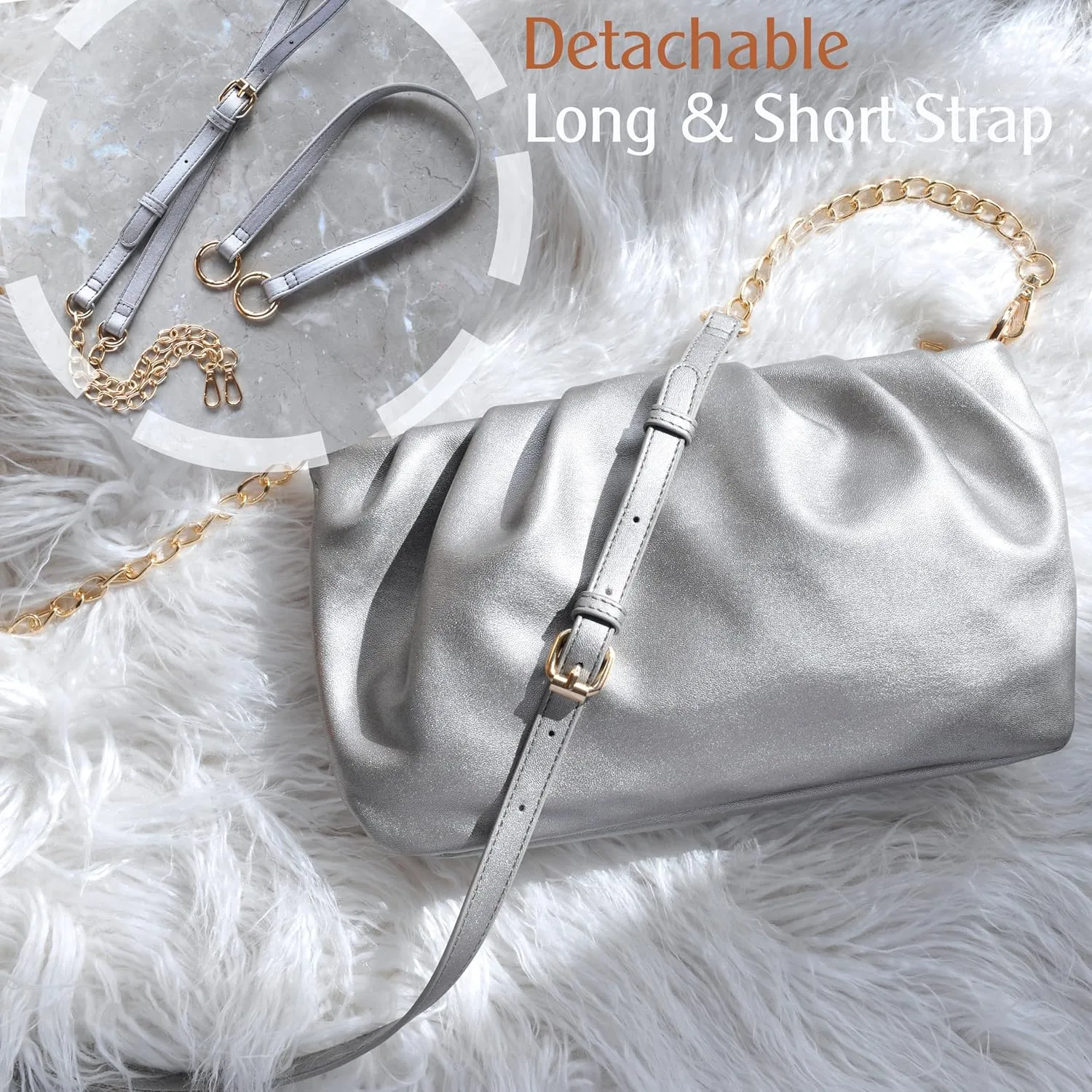 Women Ruched Shoulder Handbag Cloud Pouch Hobo Bag Convertible Clutch Soft Vegan Leather Cross body Bag