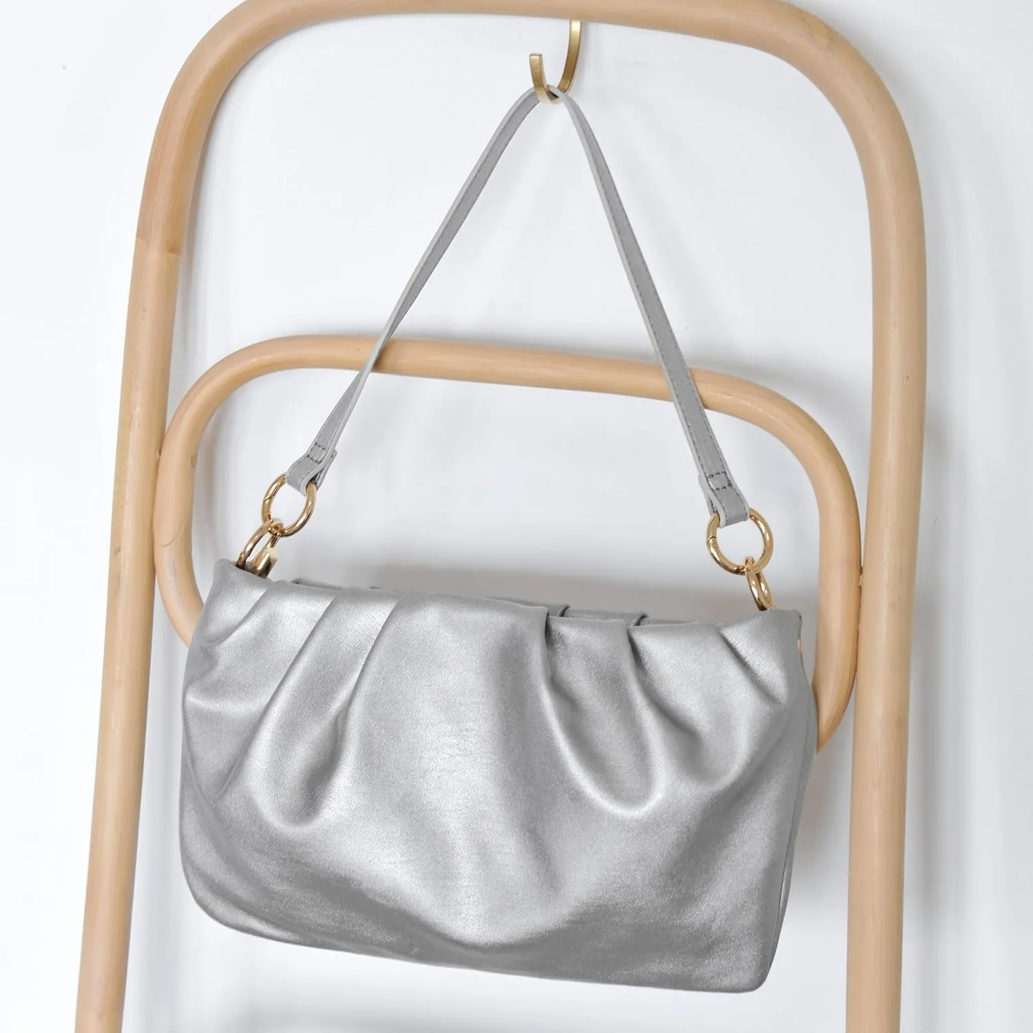 Women Ruched Shoulder Handbag Cloud Pouch Hobo Bag Convertible Clutch Soft Vegan Leather Cross body Bag
