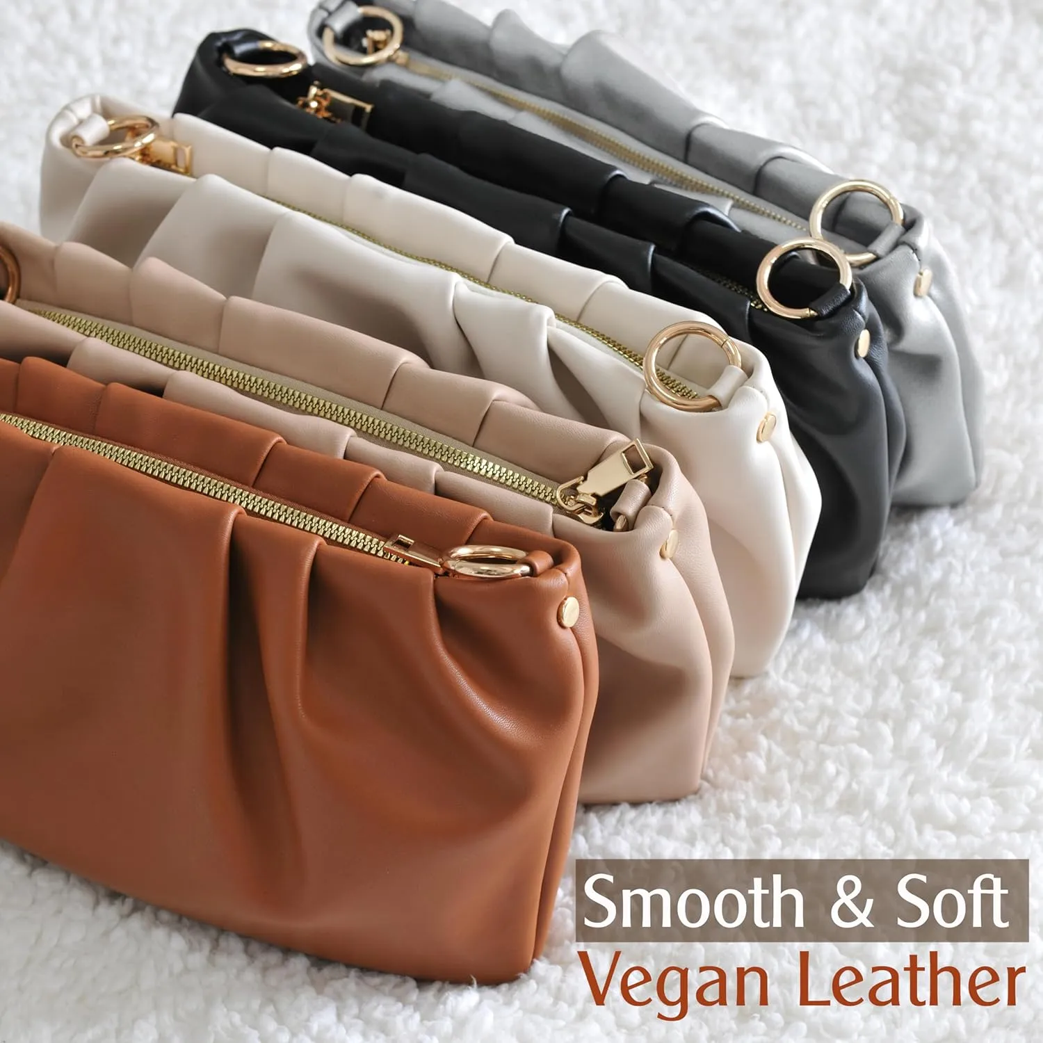 Women Ruched Shoulder Handbag Cloud Pouch Hobo Bag Convertible Clutch Soft Vegan Leather Cross body Bag