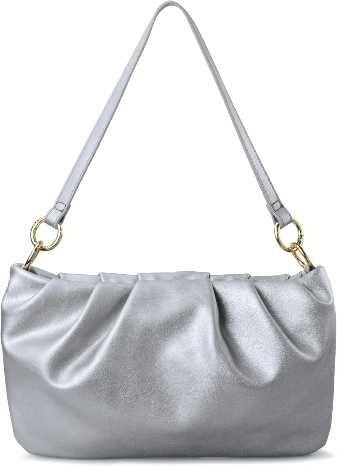 Women Ruched Shoulder Handbag Cloud Pouch Hobo Bag Convertible Clutch Soft Vegan Leather Cross body Bag