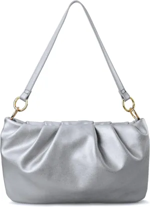 Women Ruched Shoulder Handbag Cloud Pouch Hobo Bag Convertible Clutch Soft Vegan Leather Cross body Bag