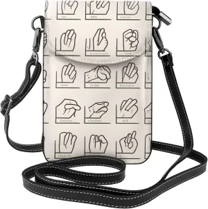 women Small Cell Phone Purse Sign Language Alphabet pattern : Multifunction,Soft, durable,Convenient for daily use and travel, Black, One Size