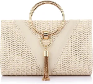 Women Straw Bag Evening Clutch Purse Elegant Handbags Formal Party Clutches Purses for Wedding/Prom/Cocktail
