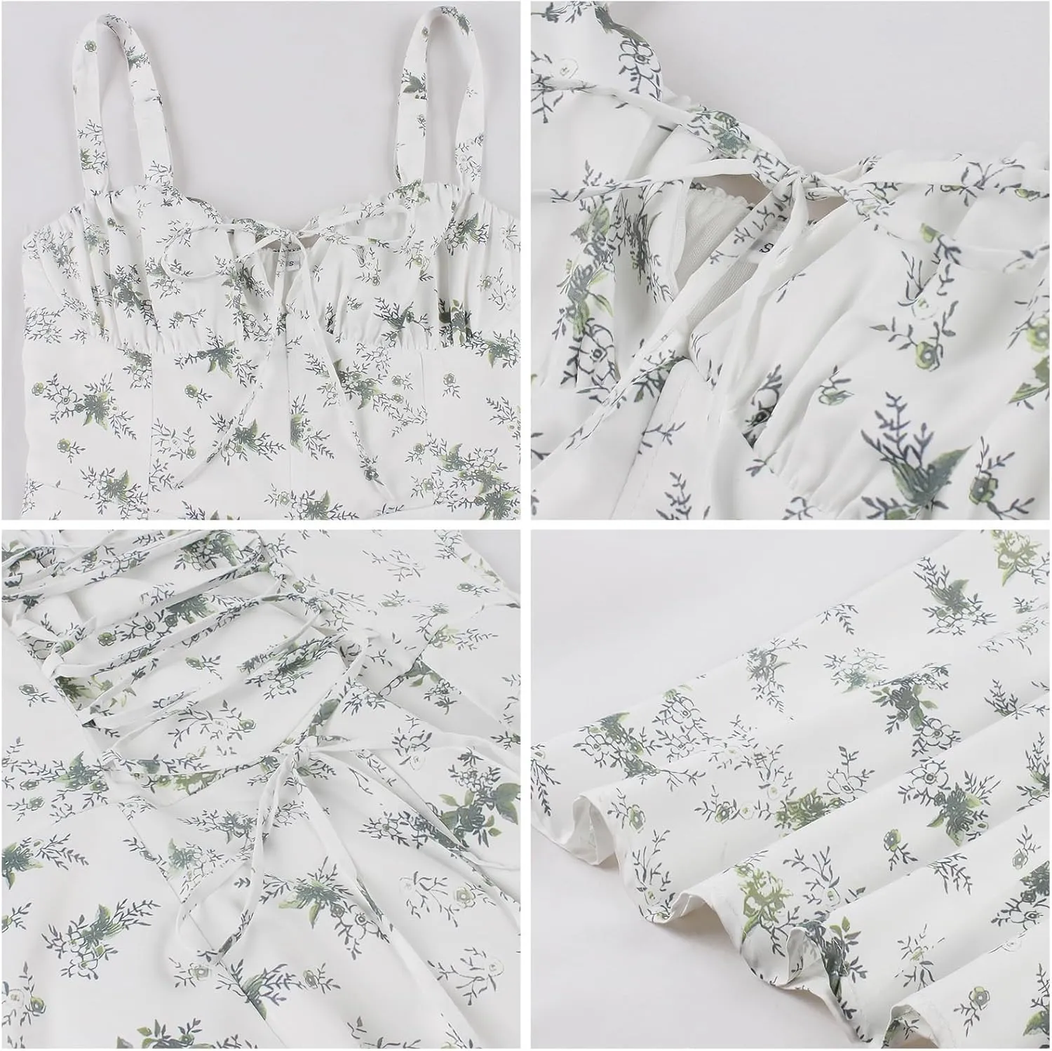 Women Summer Boho Dress Spaghetti Straps Split Sling Dress Women Floral Corset Dress A-Line Casual Sundress